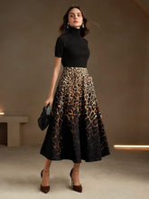 Anewsta Women Urban Chic Leopard Ombre Black Skir